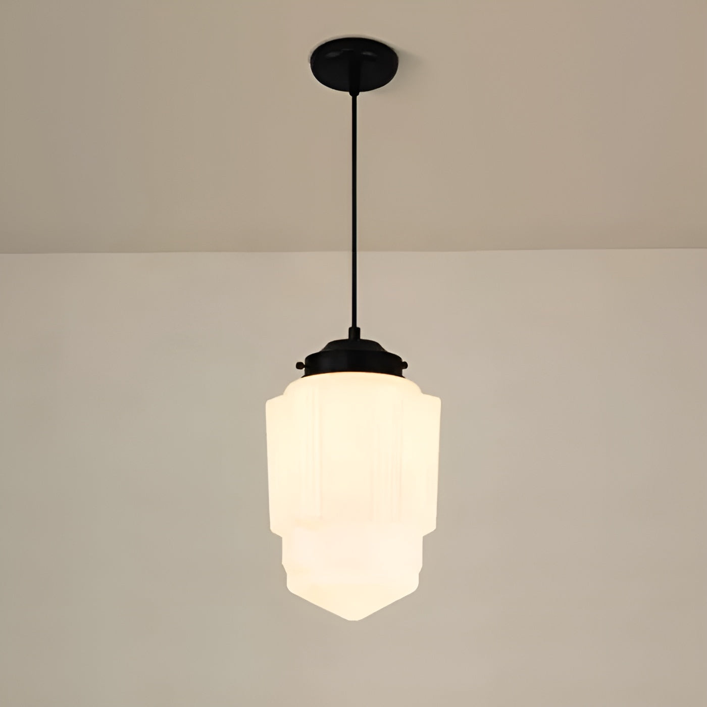 Hengelampe I Frostet Glass - Vintagedesign Med Geometrisk Glass