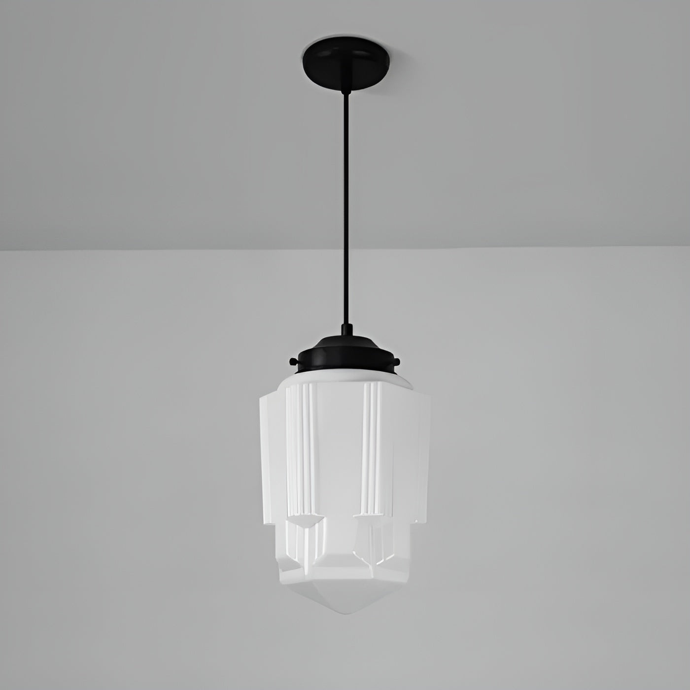 Hengelampe I Frostet Glass - Vintagedesign Med Geometrisk Glass