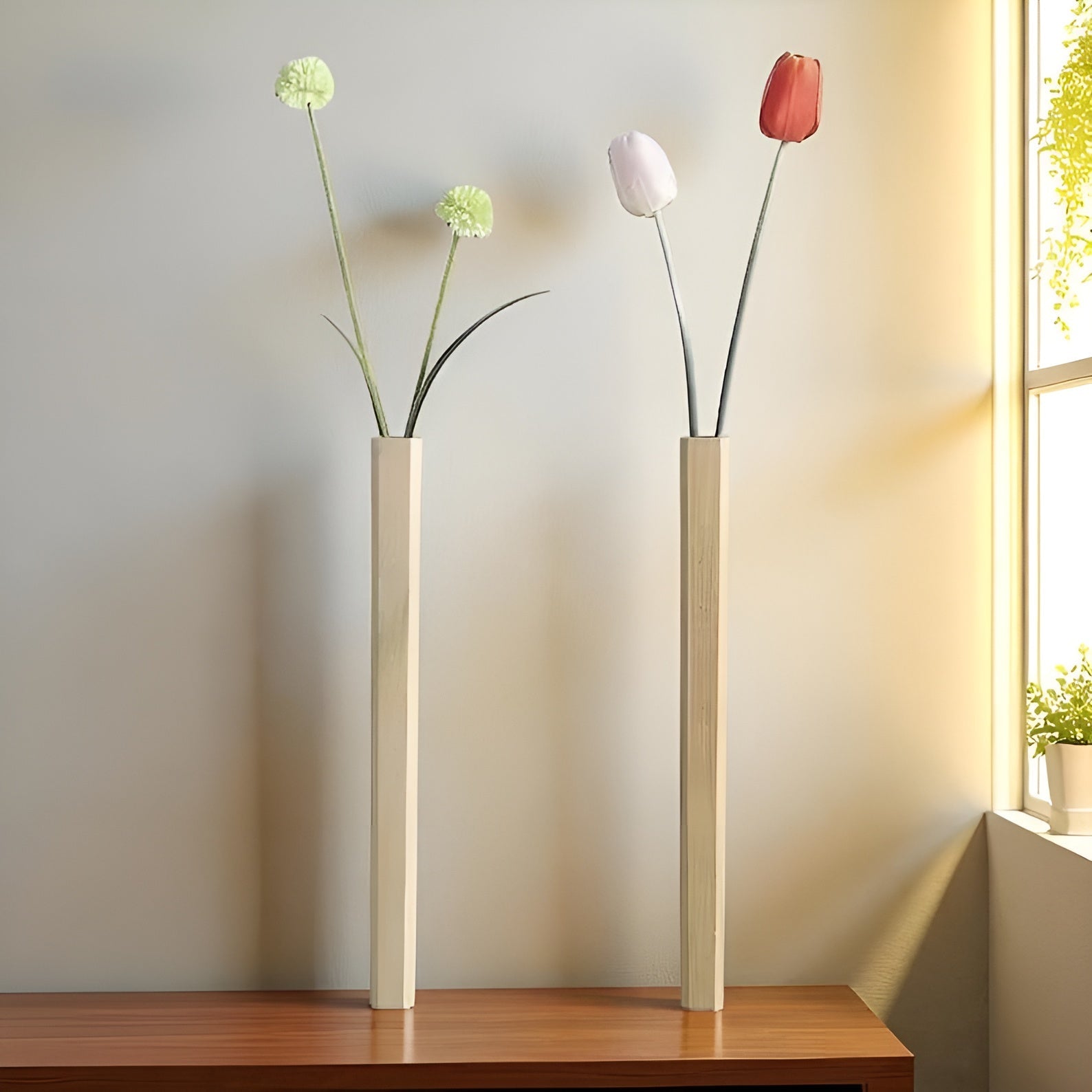 Vase I Tre Til Veggmontering – Rustikk Og Dekorativ Veggdekorasjon | Ideell For Moderne Oppholdsrom