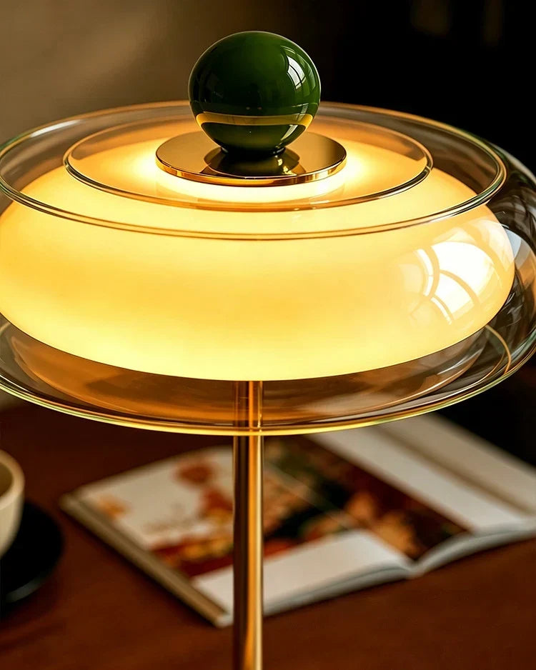 Bordlampe i blått glass med mid-century design, tent