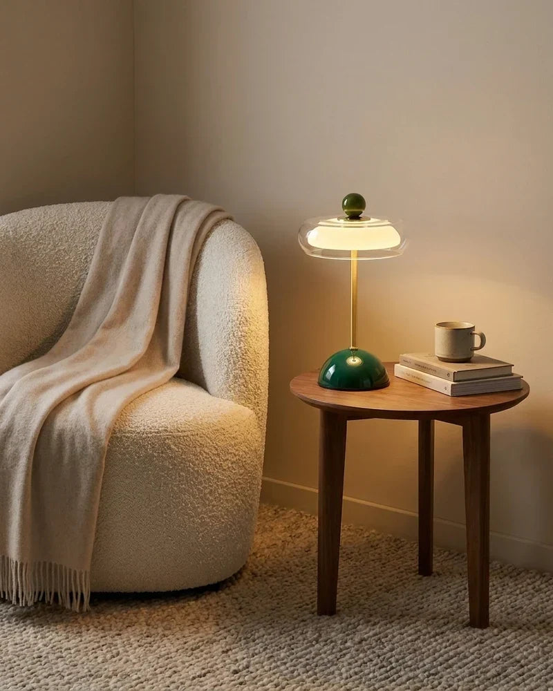 Glassbordlampe tent og slukket – dekorativt design