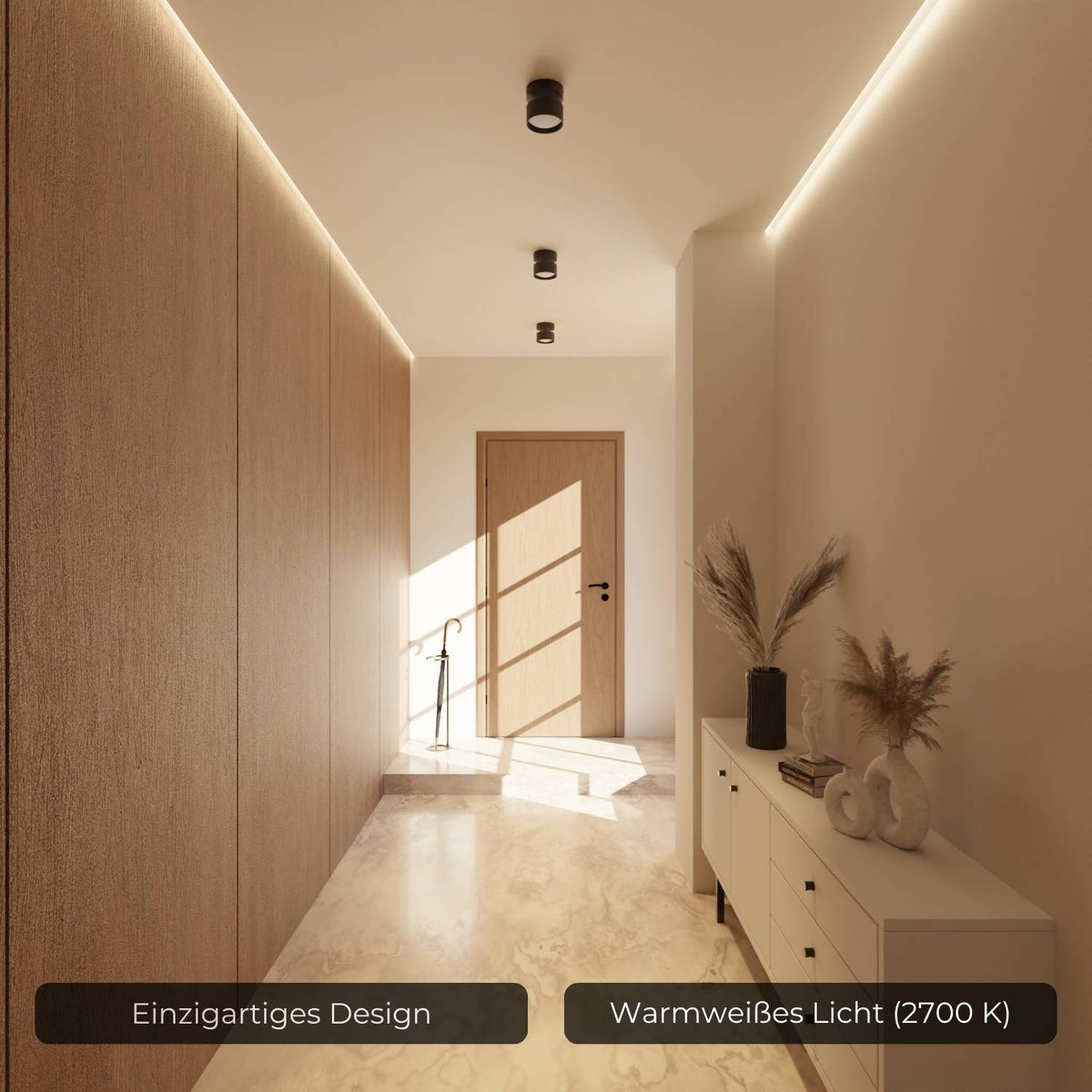 LED-taklampe svart aluminium montert i tak i moderne stue