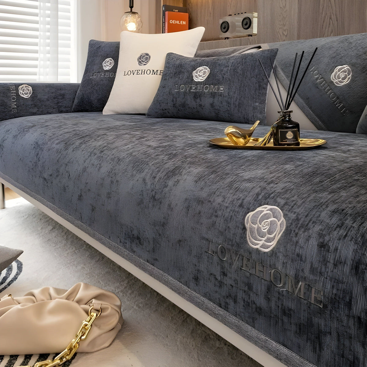 LuxeWrap sofatrekk sklisikkert sofa- og putebeskyttelse – Svartgrå / 70x70 cm