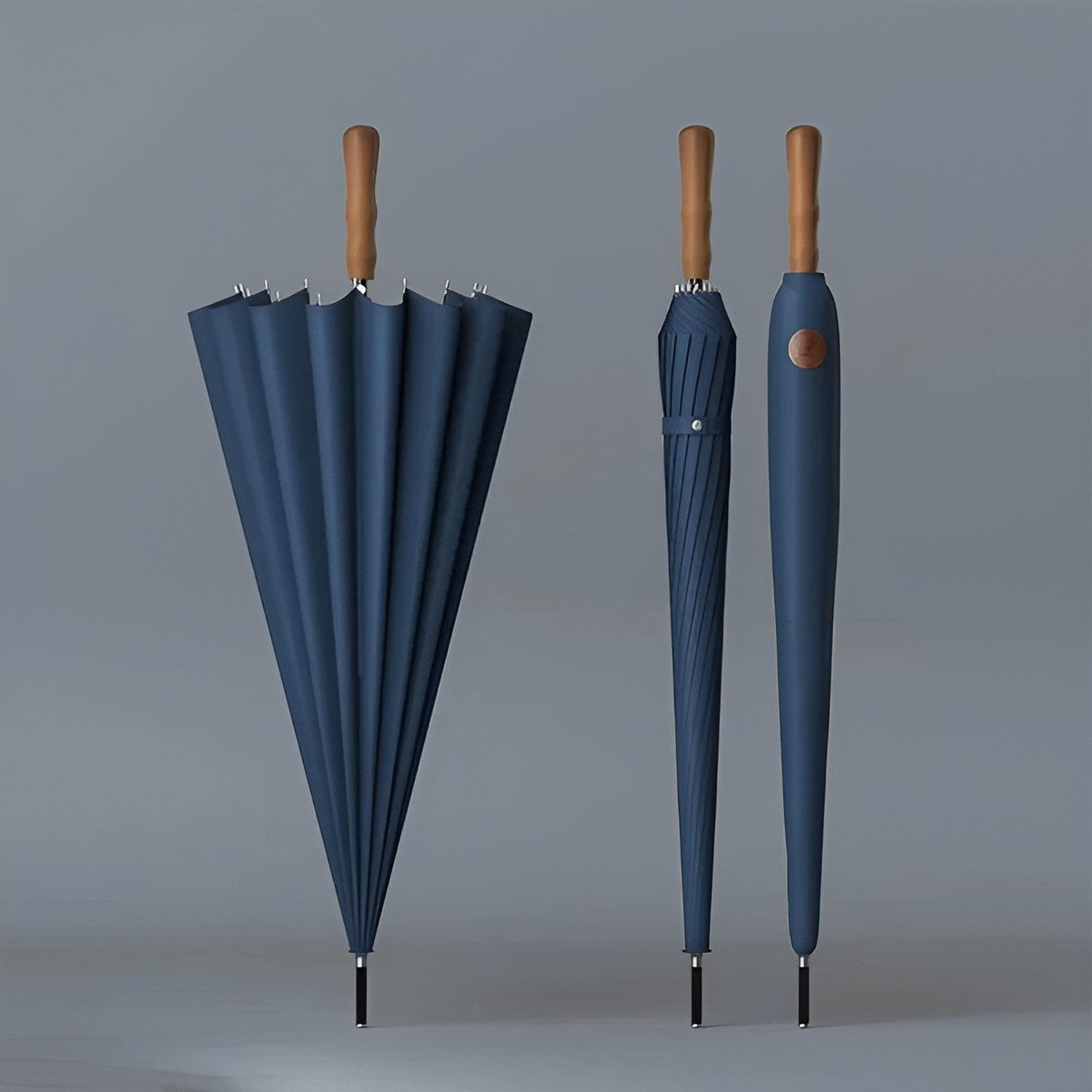 Stor Paraply – 16 Forsterkede Ribber, 120 cm | Trehåndtak