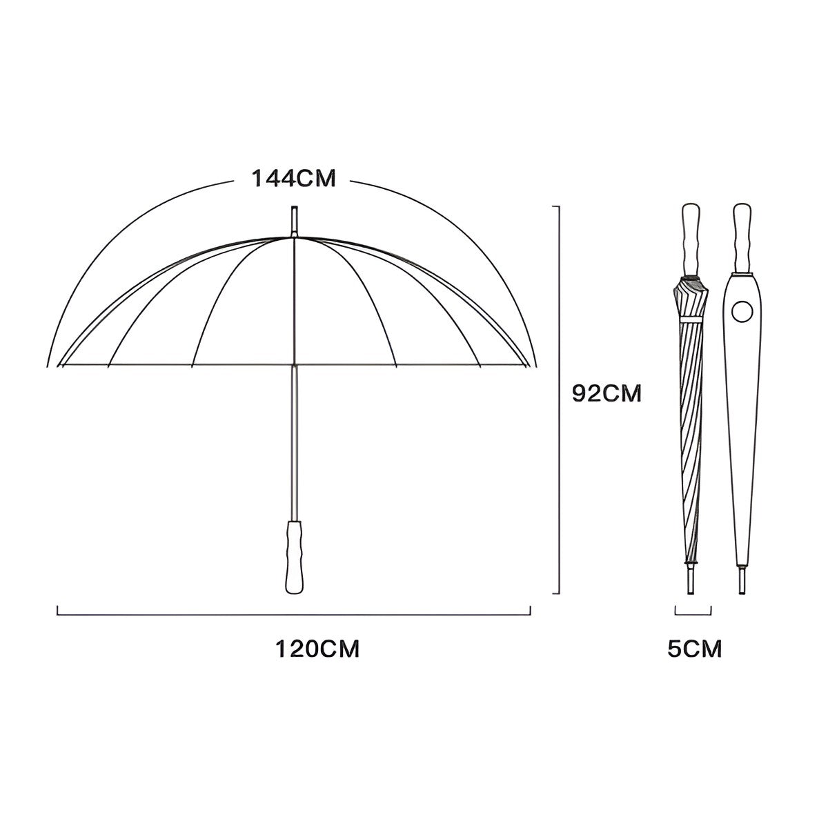Stor Paraply – 16 Forsterkede Ribber, 120 cm | Trehåndtak