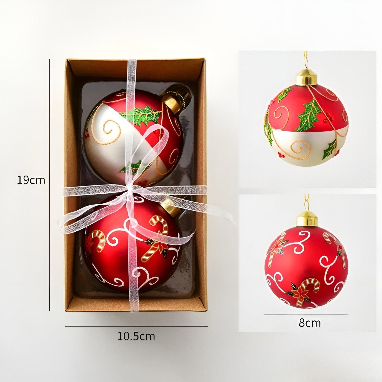Glasskuler til juletre – Håndmalt og Luksuriøs | 2-pakning Julepynt 8 cm