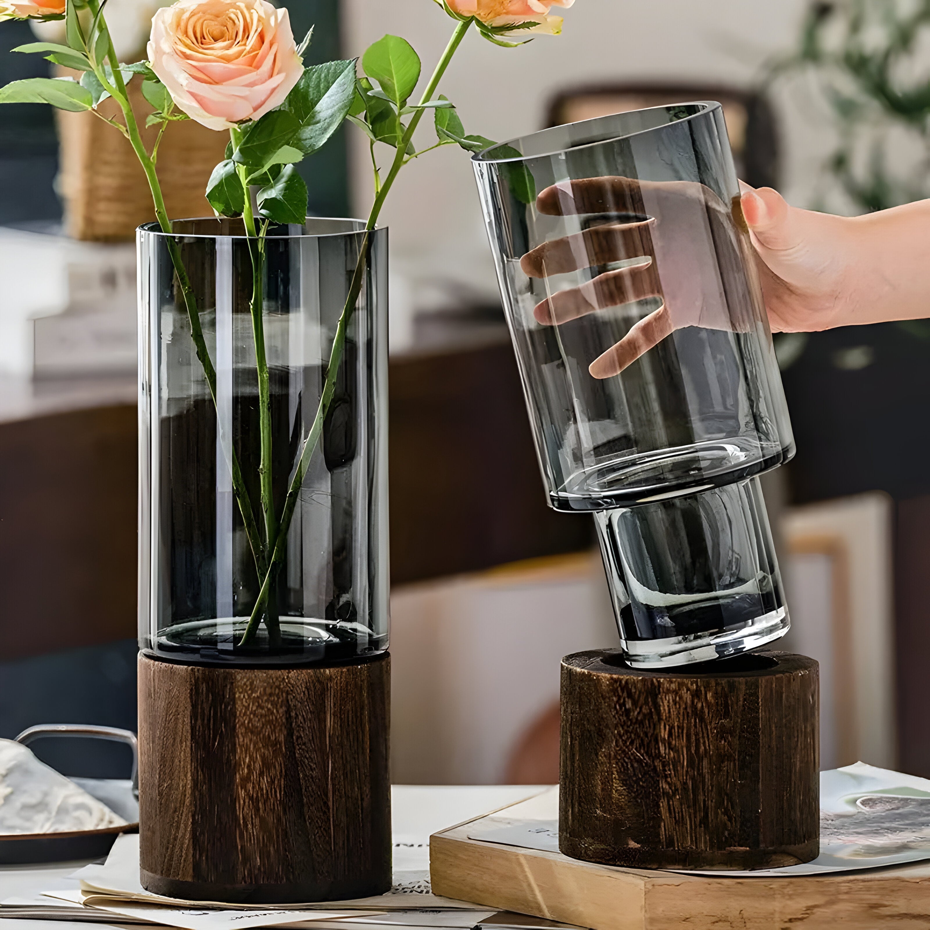 Derska - Hydroponisk Vase I Tre Og Glass