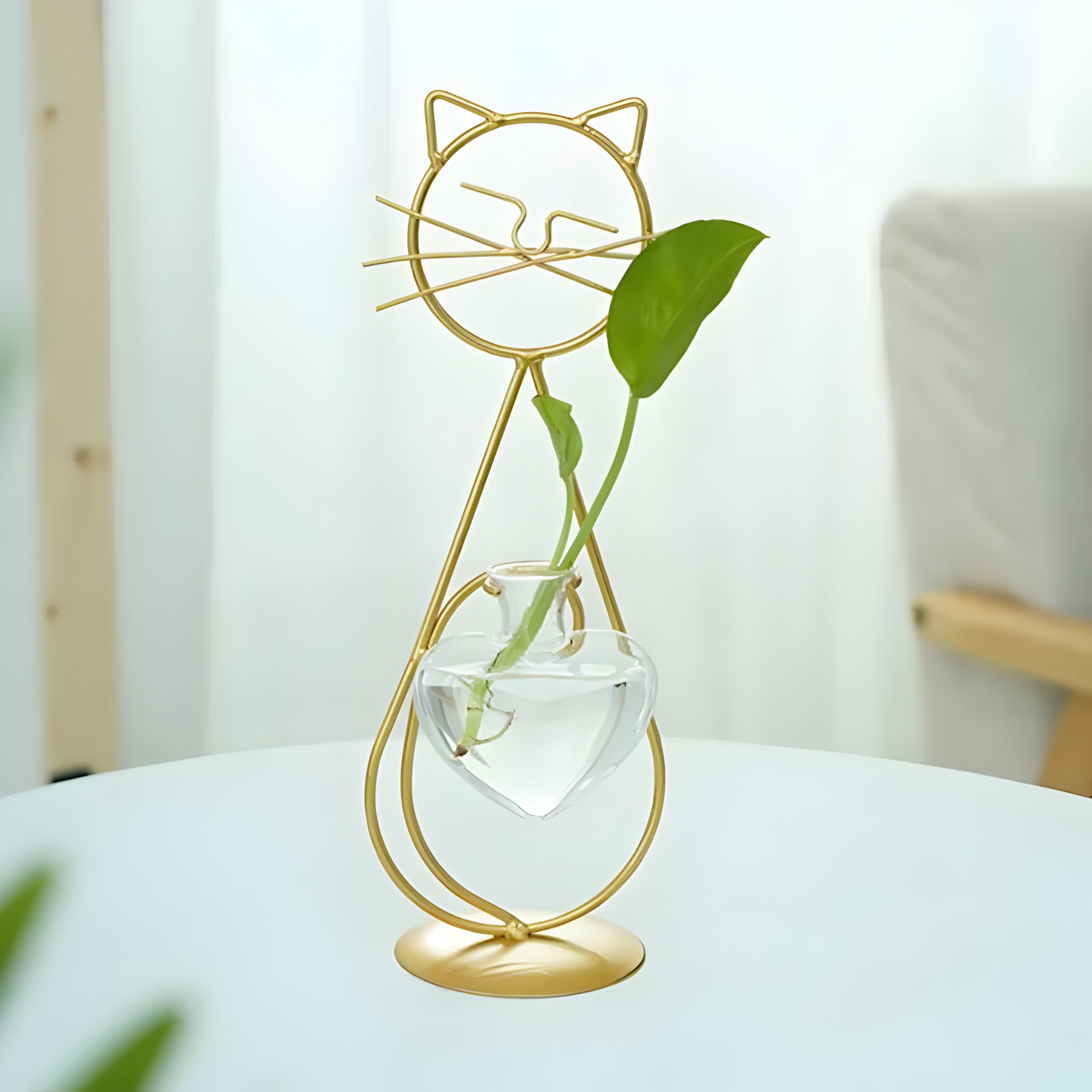 Bilde av Valdra - Hydroponisk Hjertevase i Glass med Katteformet Holder fra Velisse