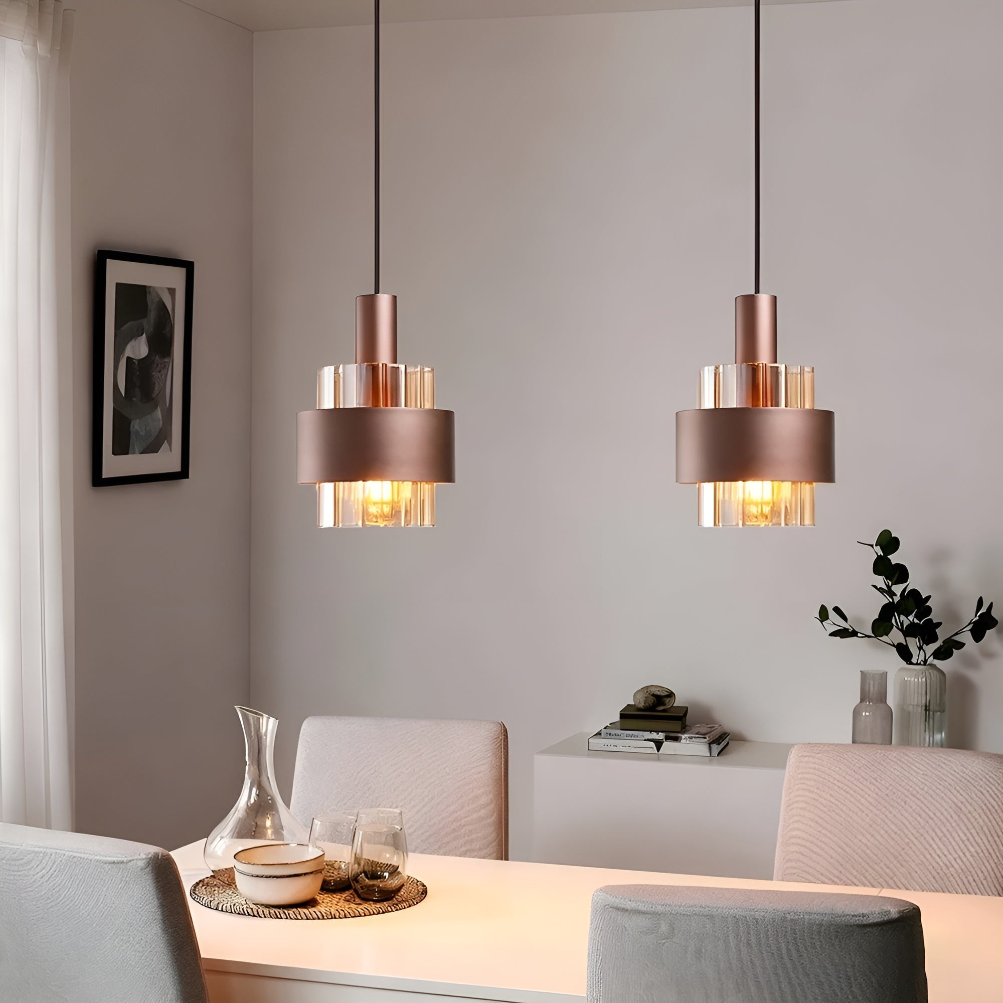 Vintage Pendellampe I Amberglass – Elegant Design I Bronse | Stilig Belysning Til Hjemmet