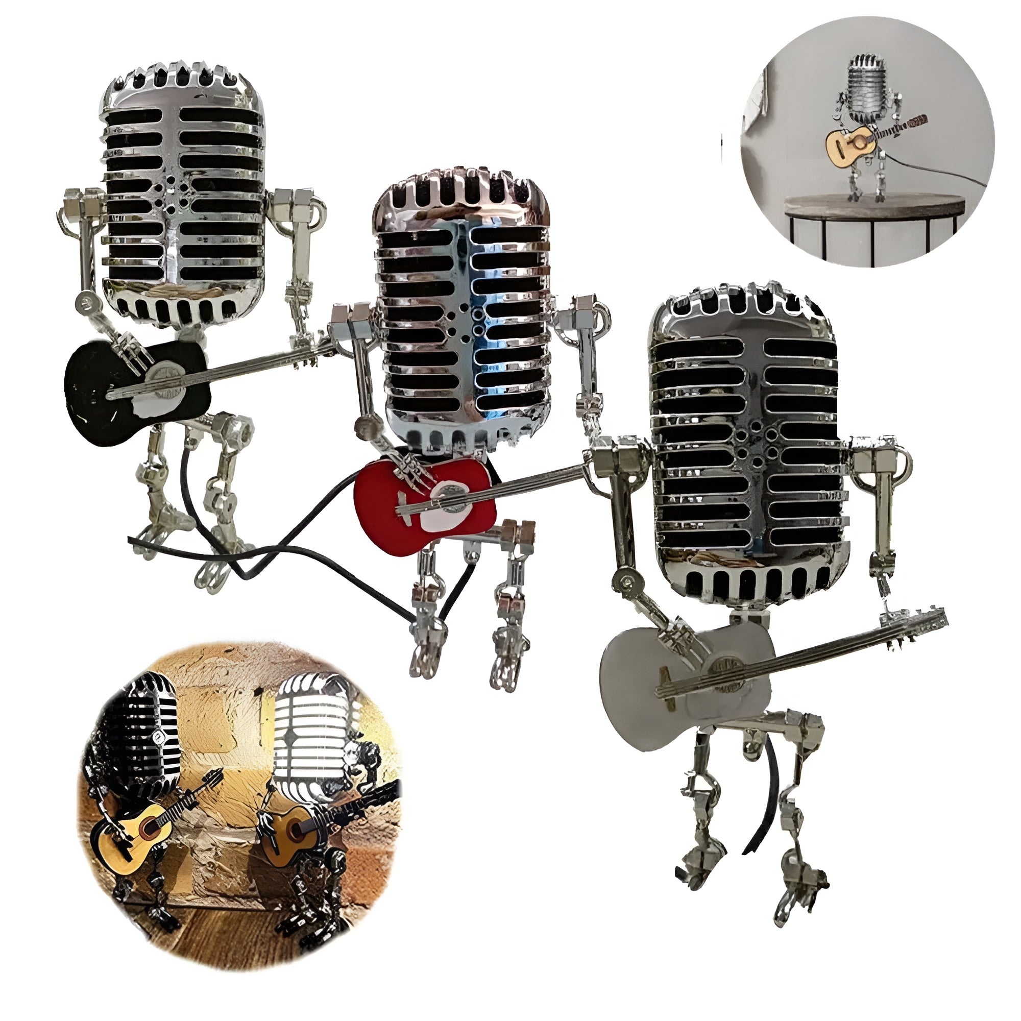 Robotbordlampe Med Gitar - LED-Dekorasjon i Vintage-stil til Skrivebordet