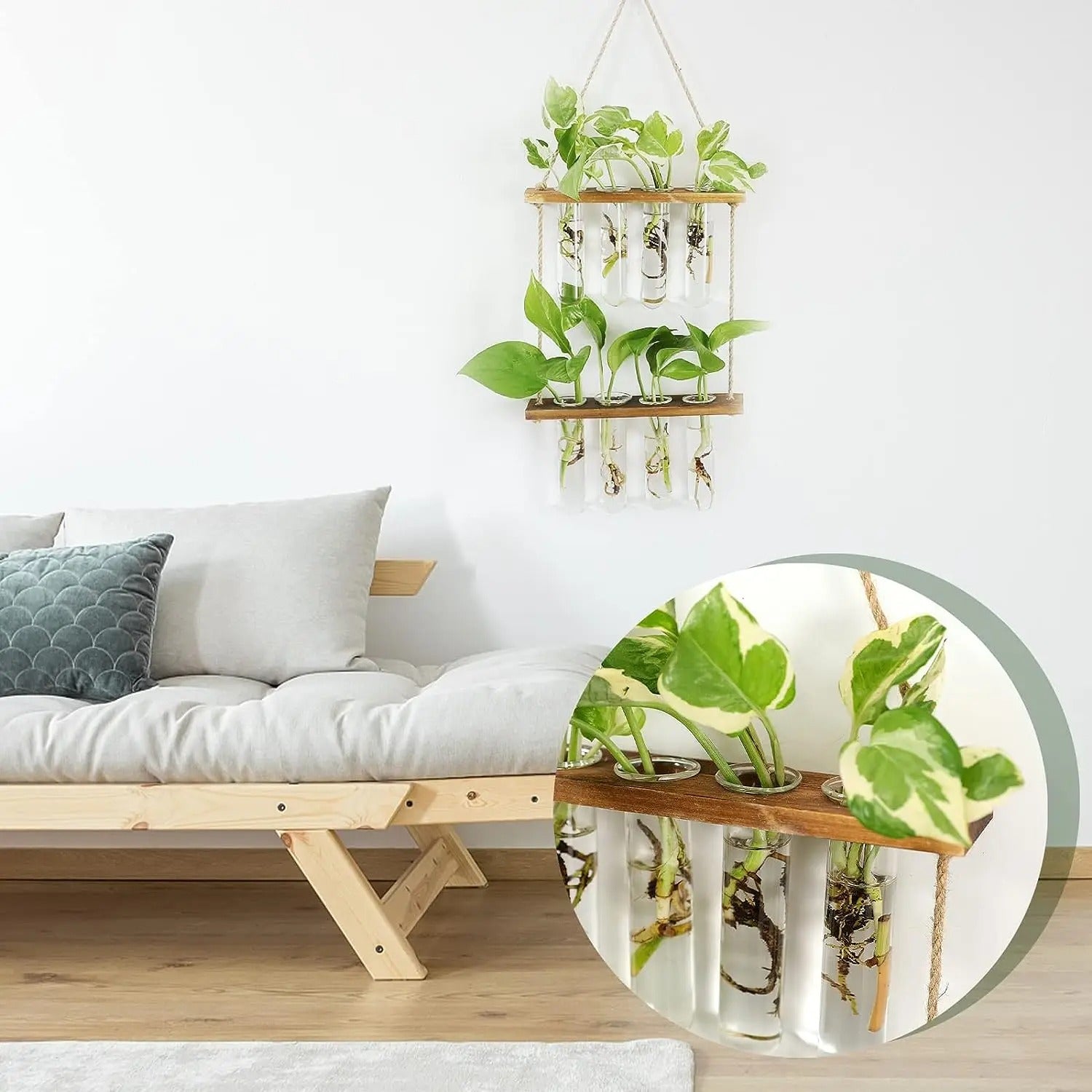 Tre Hengende Planteholder - 2 Lag Og Reagensrør Dekorativ Vegghylle For Planter