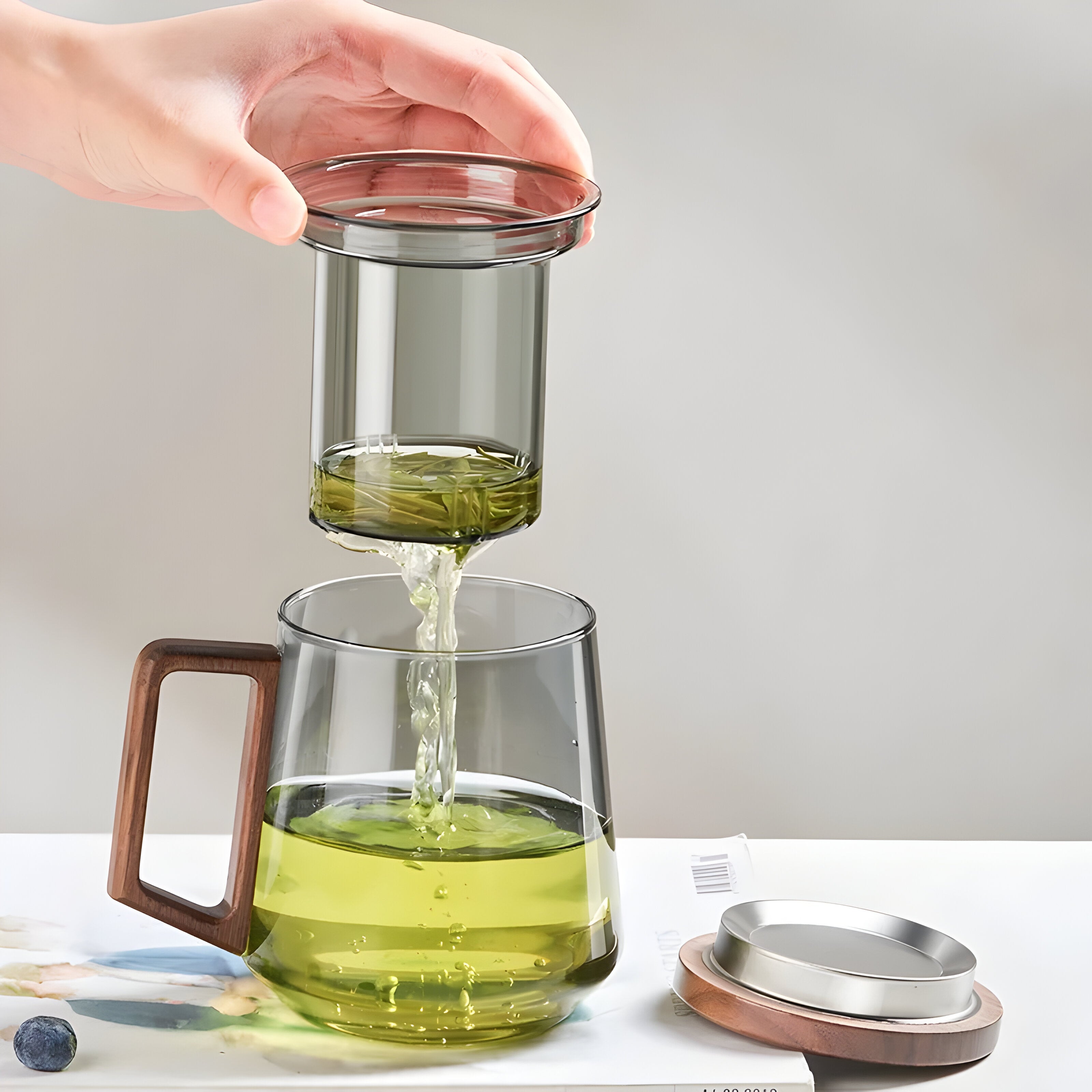 Hitzebeständige Glasteetasse- Premium Tepotte for Hjem og Kontor med Filter og Lokk