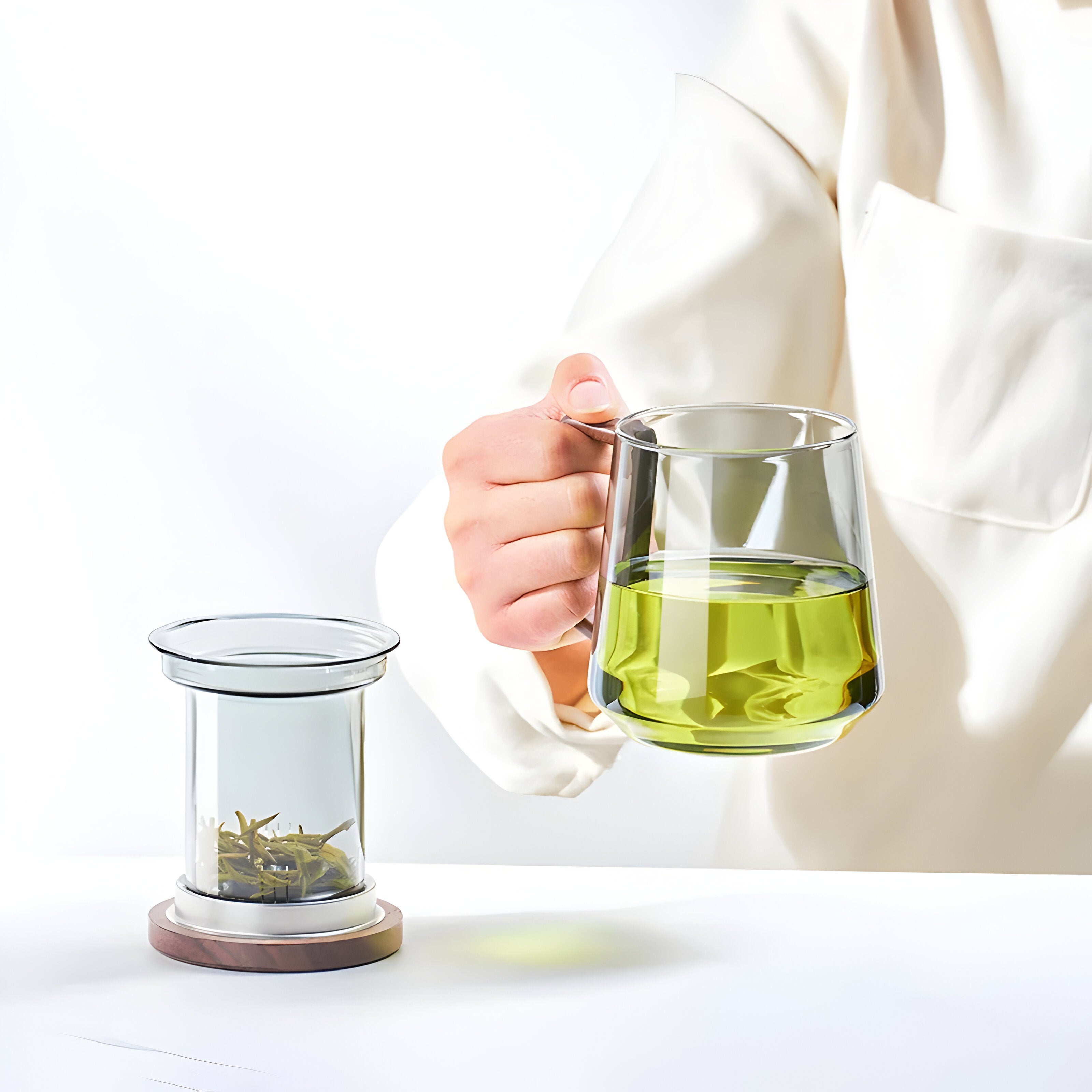 Hitzebeständige Glasteetasse- Premium Tepotte for Hjem og Kontor med Filter og Lokk