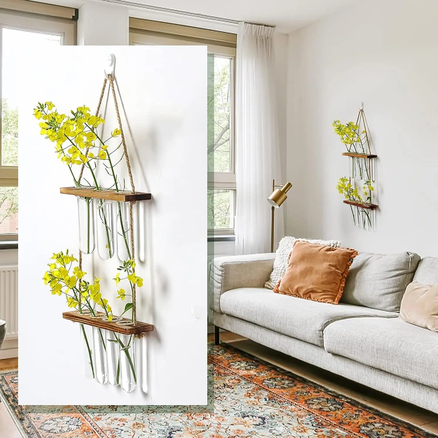 Tre Hengende Planteholder - 2 Lag Og Reagensrør Dekorativ Vegghylle For Planter