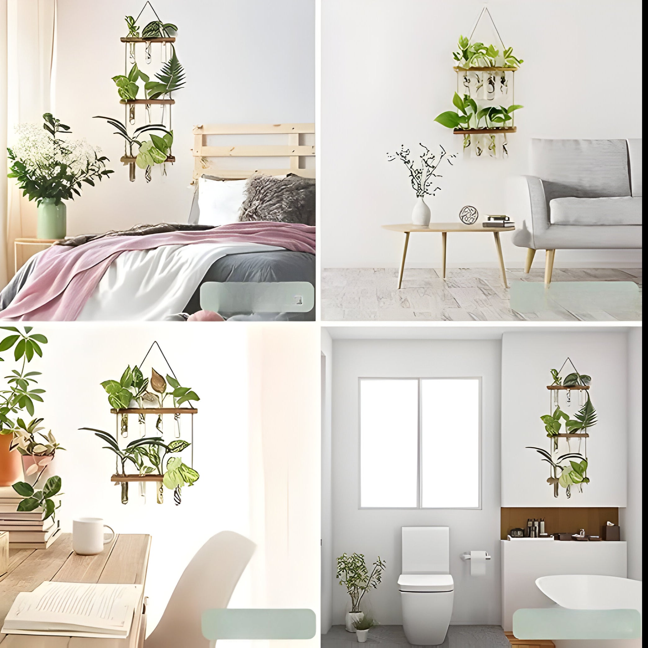 Tre Hengende Planteholder - 2 Lag Og Reagensrør Dekorativ Vegghylle For Planter