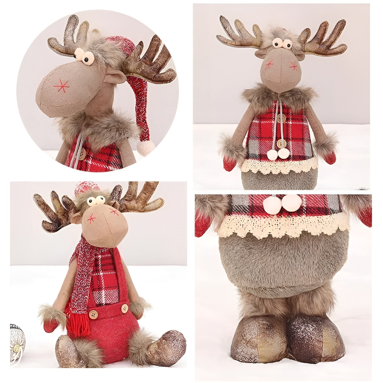Juleelg Dekorfigur – Søt og Koselig Stoffreinsdyr | Justerbar til å Sitte eller Stå
