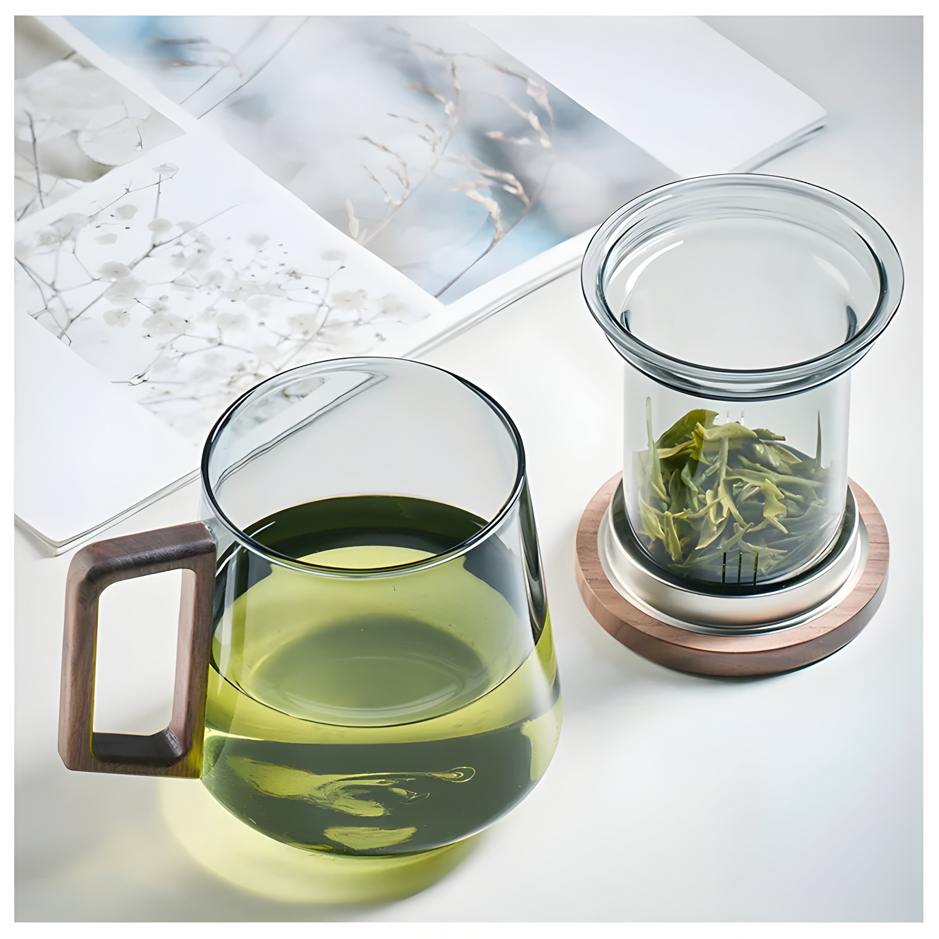 Hitzebeständige Glasteetasse- Premium Tepotte for Hjem og Kontor med Filter og Lokk