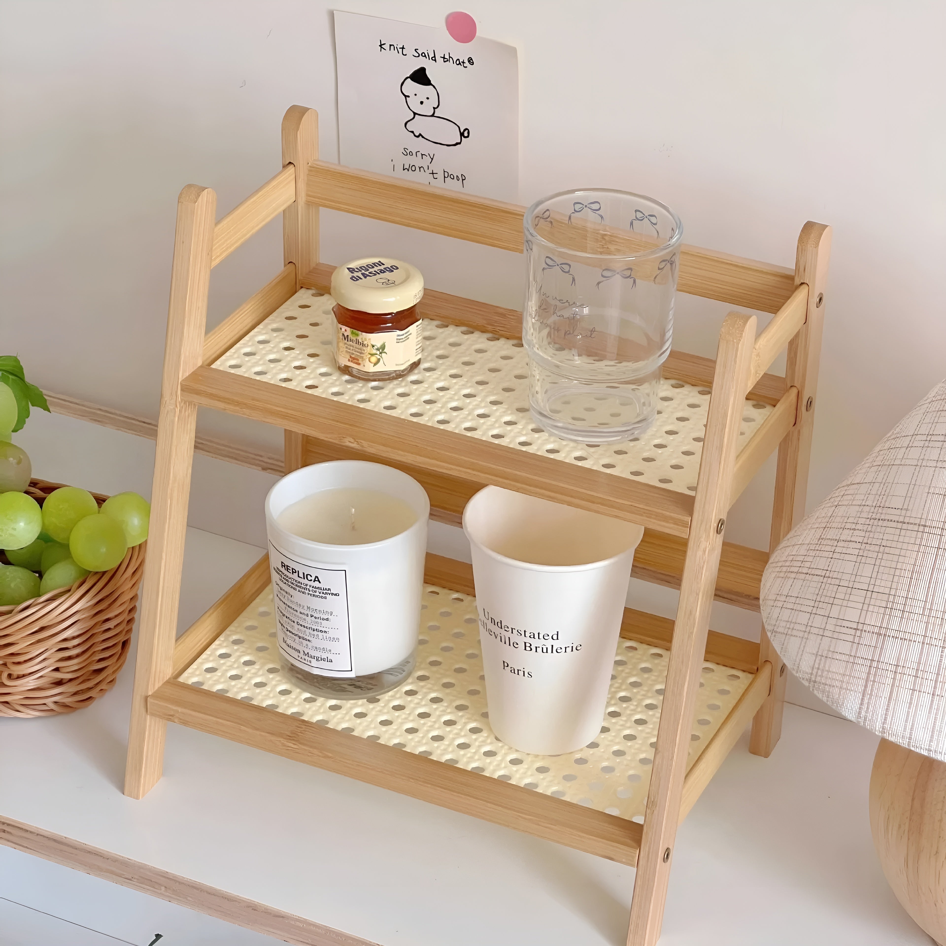Bambusimitasjon Kjøkkenhylle – 2-Etasje Oppbevaring | Perfekt for Kopper og Tilbehør