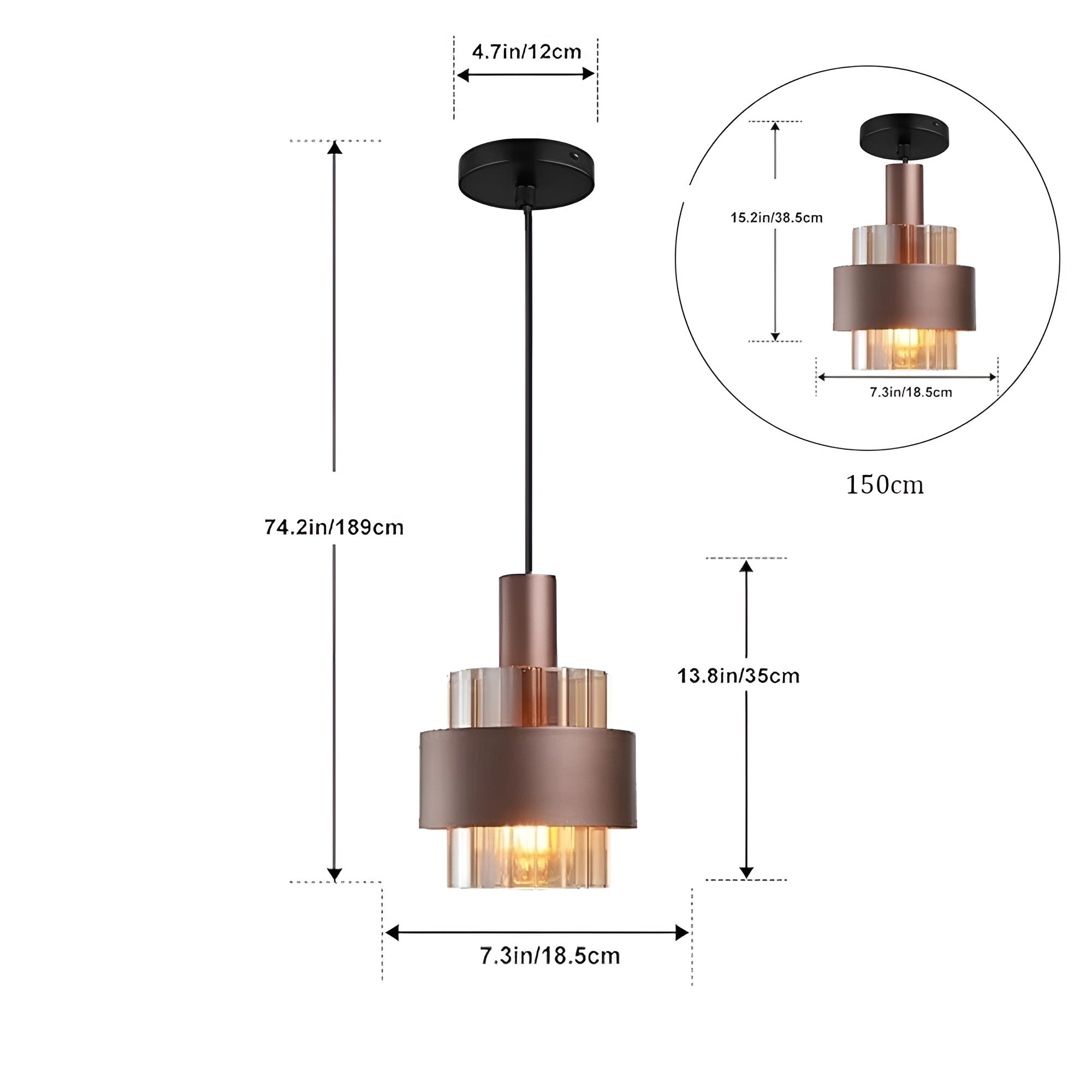 Vintage Pendellampe I Amberglass – Elegant Design I Bronse | Stilig Belysning Til Hjemmet