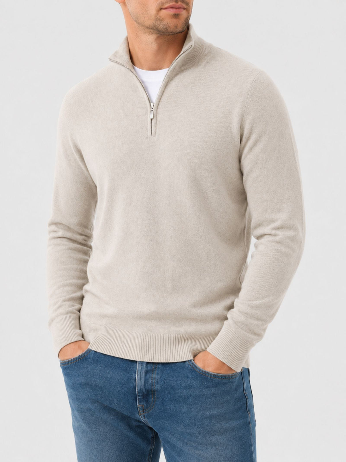 Ullgenser med glidelås for herre – beige