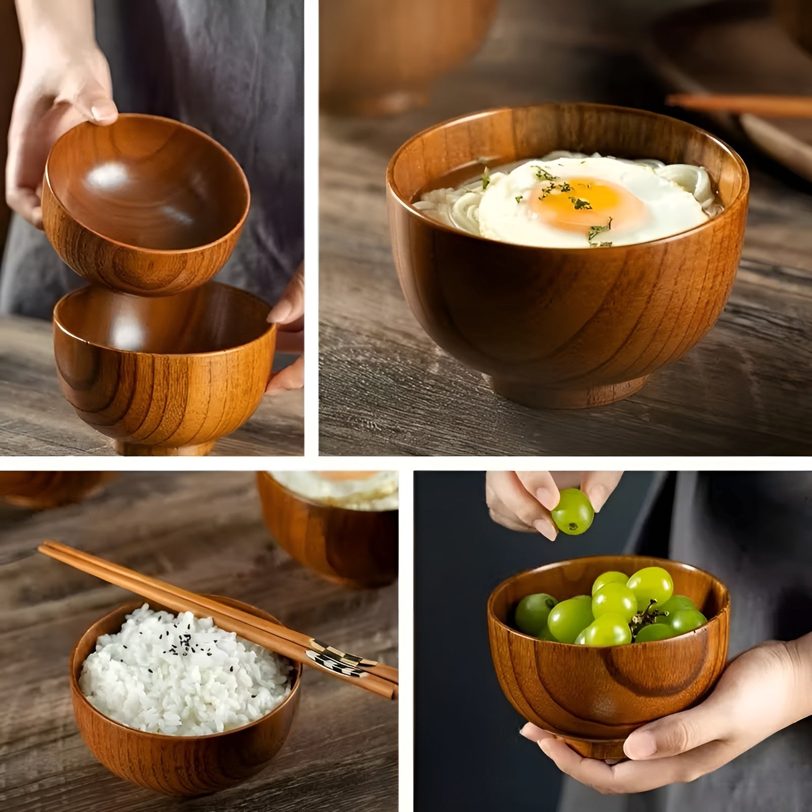 Schale aus Massivholz – Hochwertig und Hitzebeständig | Perfekt für Reis Suppe Salat und Camping - Schüsseln