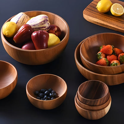 Serveringsskåler i Tre – Håndlagde og Gjenbrukbare | Sett med 4, Perfekt til Salat, Suppe og Ramen