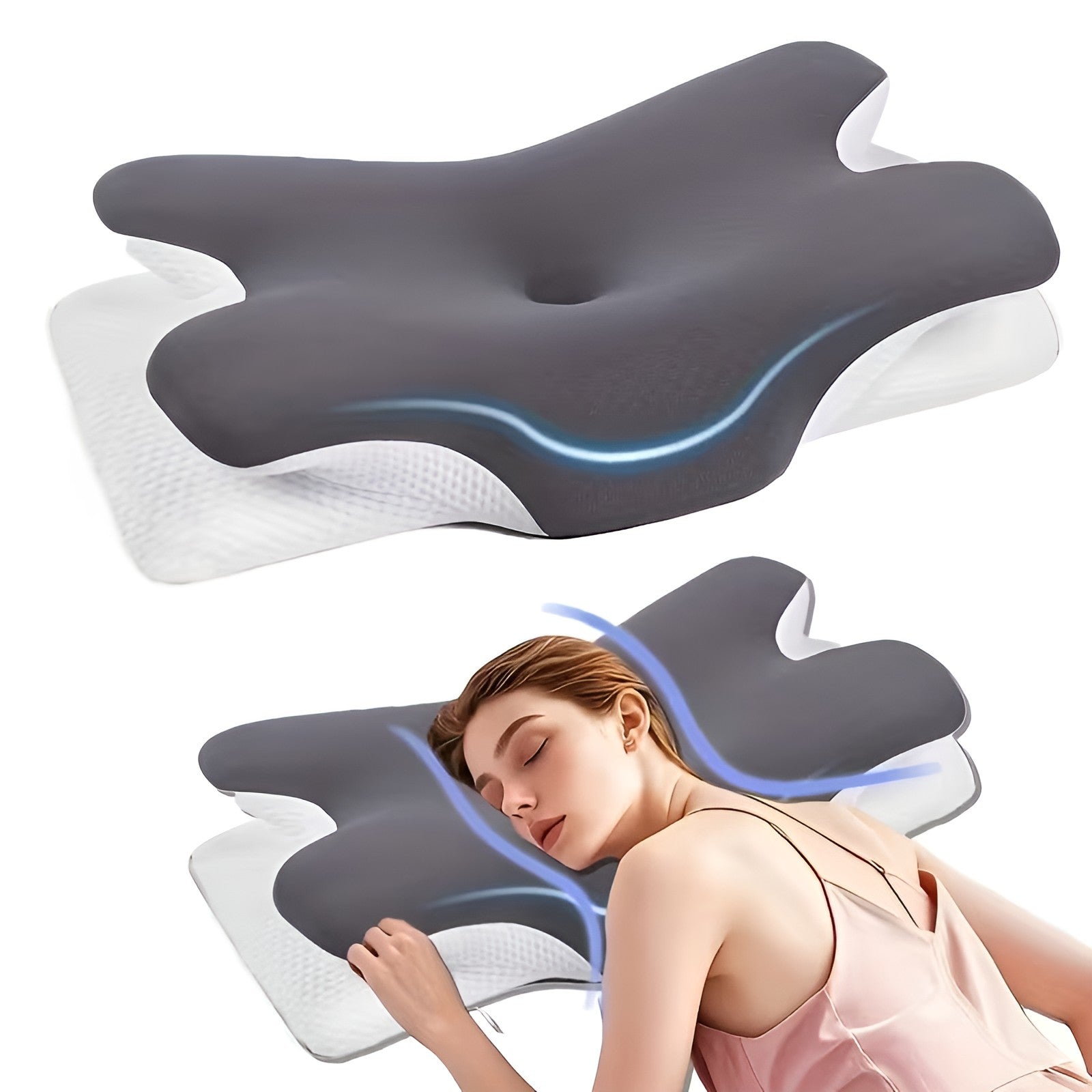 Ergonomisk Formet Nakkepute – For Rygg- og Sidesovere, Flere Sovestillinger | Vaskbar, For Hele Året