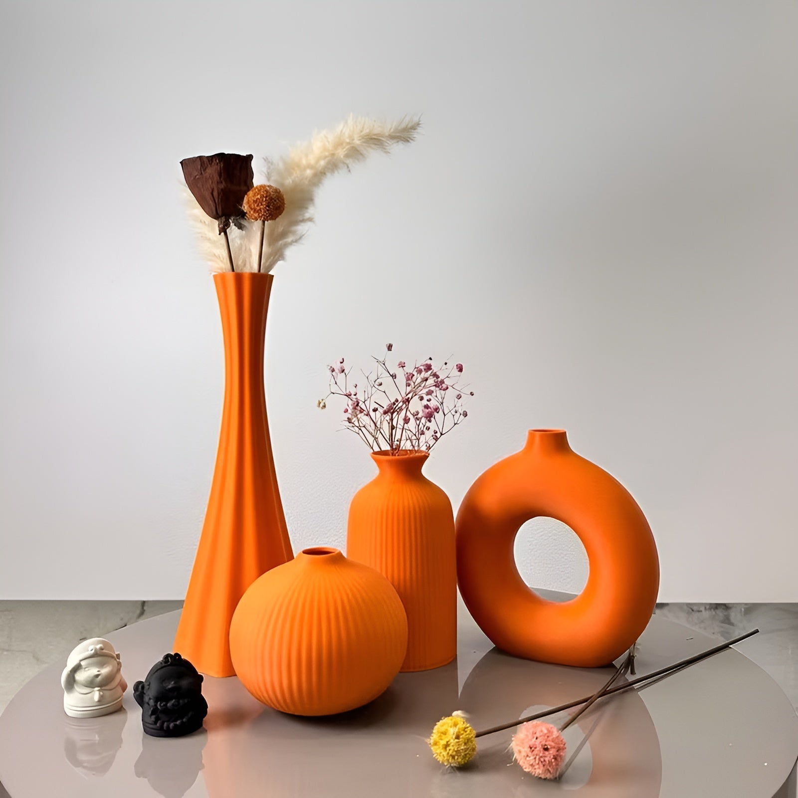 Boho Vase Sett (4 stk) – Dekorativt og Stilrent | Perfekt for Tørkede Blomster og Borddekorasjon - Vaser