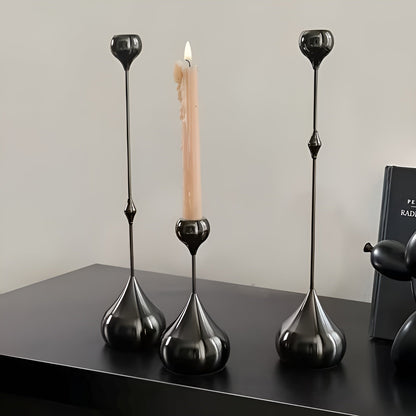 3-pakning Med Lysestaker I Dråpeform – Minimalistisk Design I Svart Metall | Dekorativt Til Stuen Bordet Og Kafeen