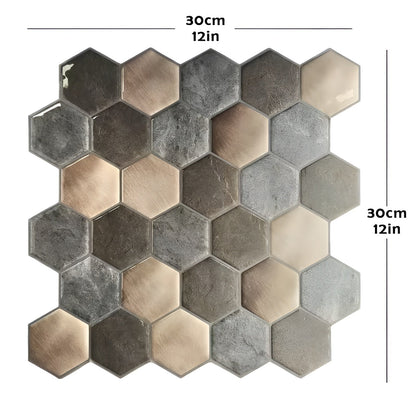 3D Hexagon Veggpanel – Selvklebrig Veggdekor i Metalllook | Moderne Veggdekor for Stue Kjøkken eller Gang - Tapet