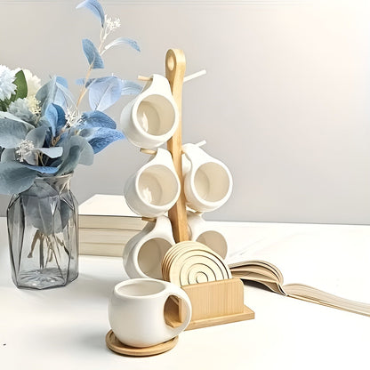 Keramik Kaffeetassen-Set mit Untertasse & Ständer – Stilvoll und Dekorativ | Perfekt für Café und Zuhause