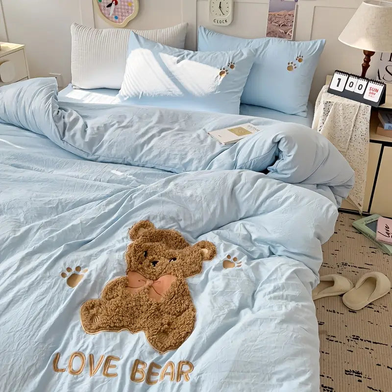 Teddybjørn Sengetøysett – Ultramyk og Koselig | Med Dynebetrekk, Laken og 2 Putetrekk