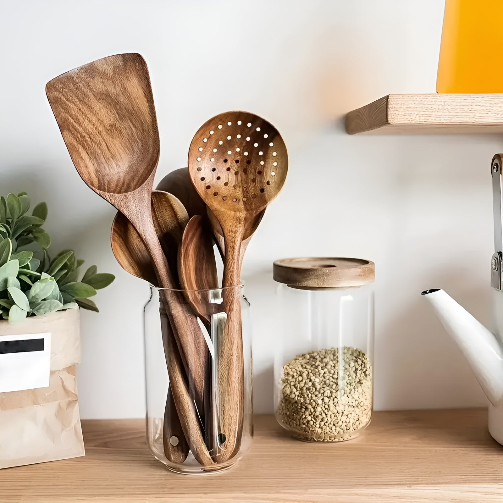 Kjøkkenredskaper i Tre – 5 Deler | Skånsomme og Naturlige for Non-Stick Panner
