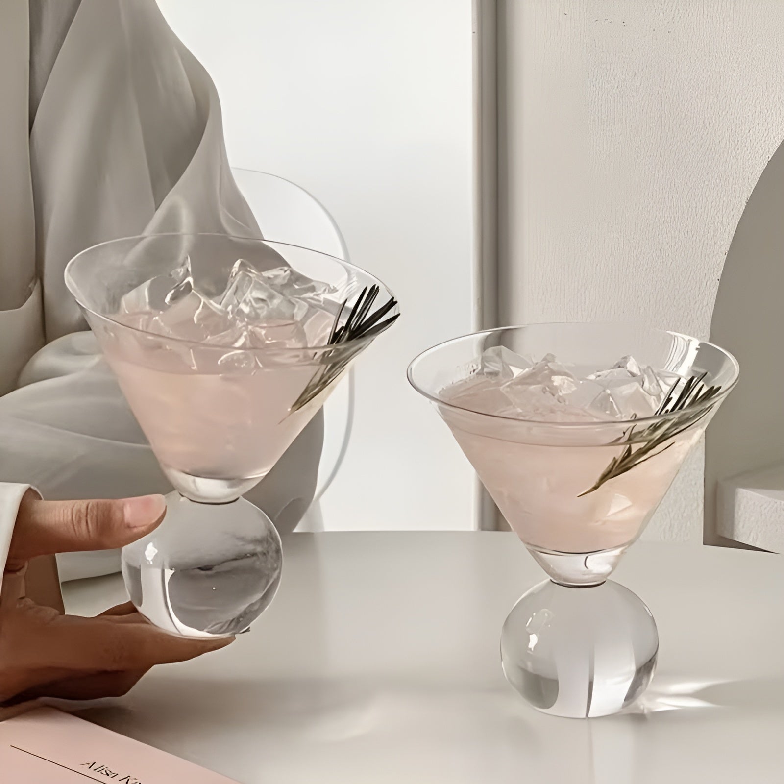 Retro Martiniglass Uten Stilk, 250 ML – Rosa Krystallcocktailglass I Vintage-design, Kan Brukes Om Igjen Og Tåler Oppvaskmaskin