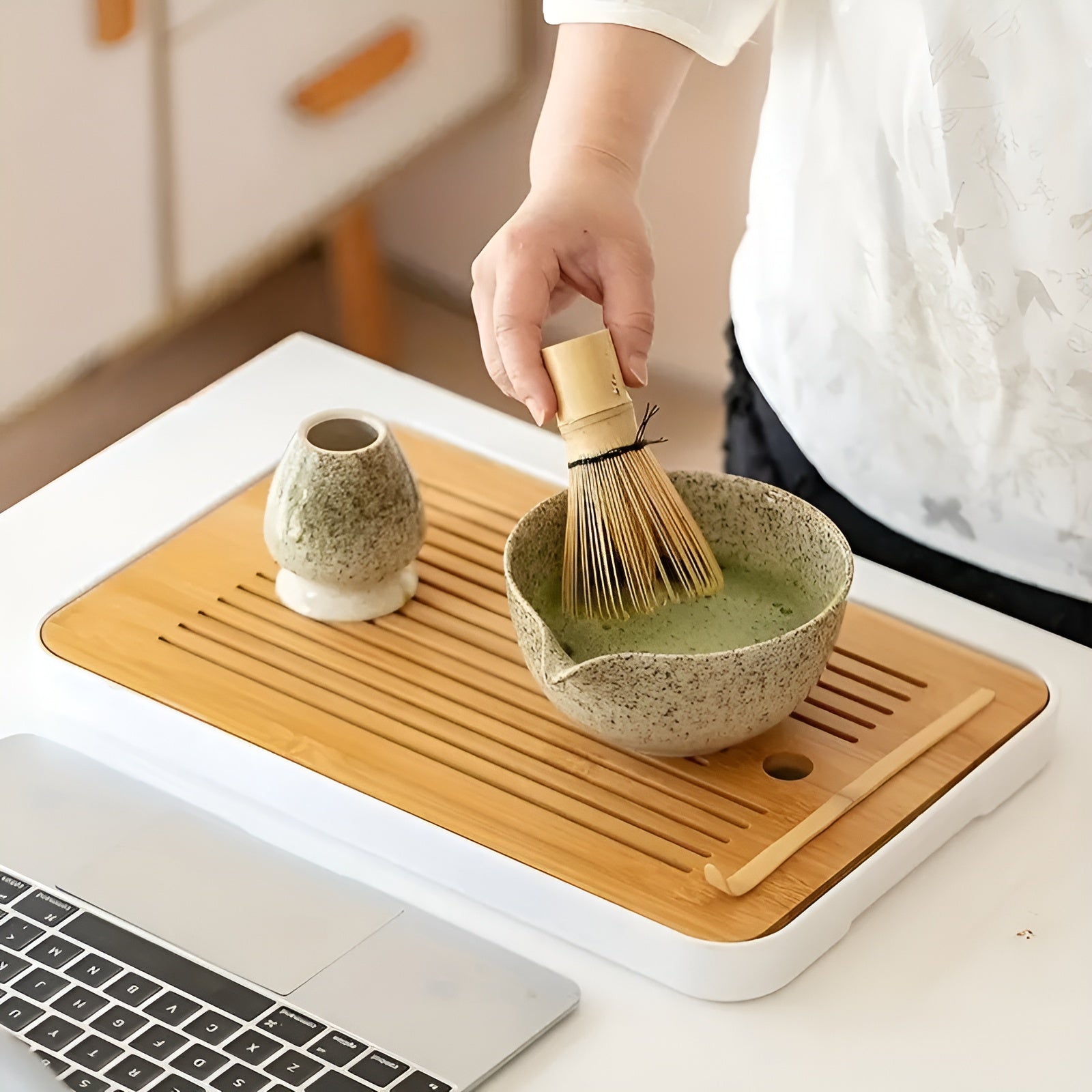 Matcha te-sett i keramikk – 4 deler med bolle og skje | Perfekt som gave og til te-seremonier