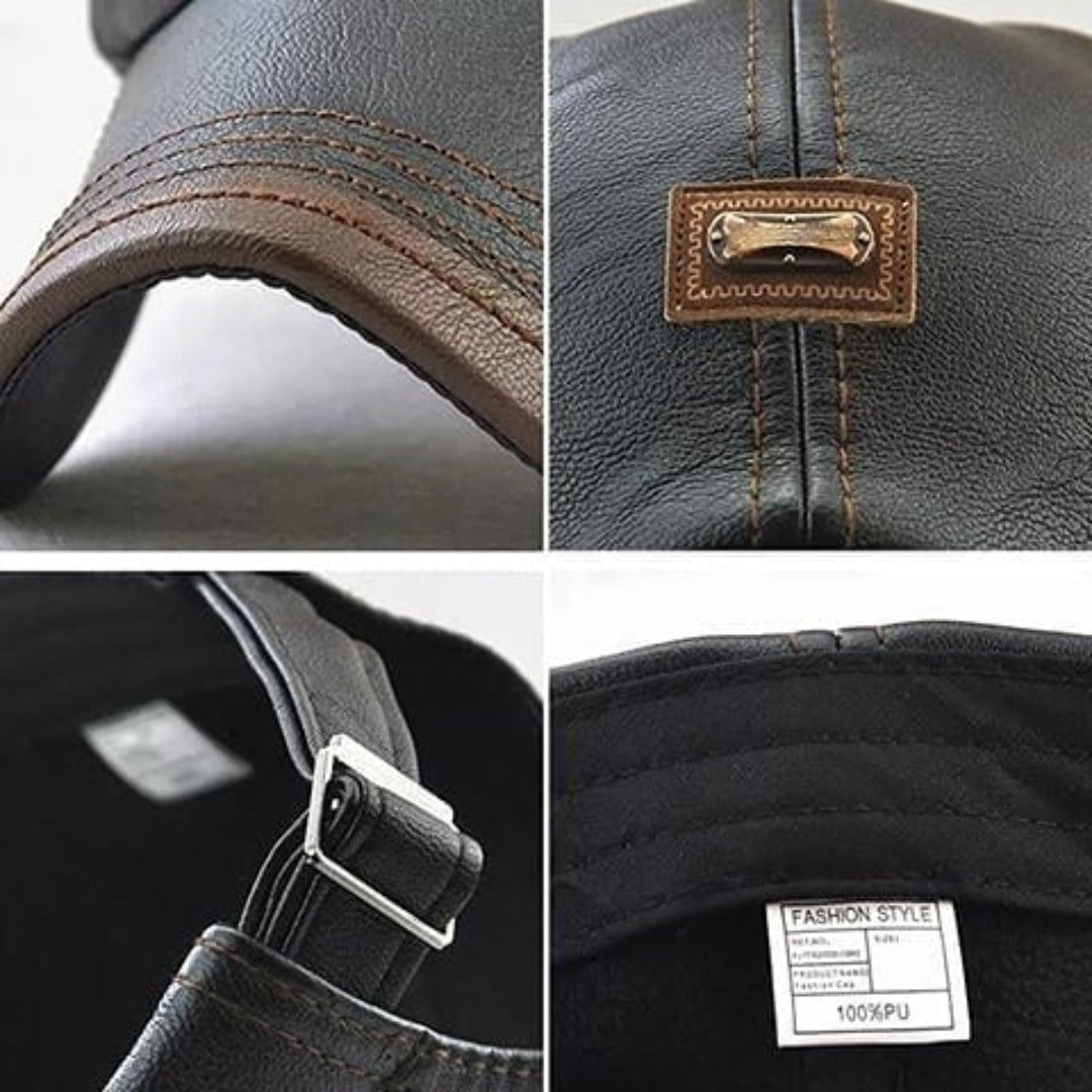 Flat cap i ekte skinn til herre – retrostil i svart