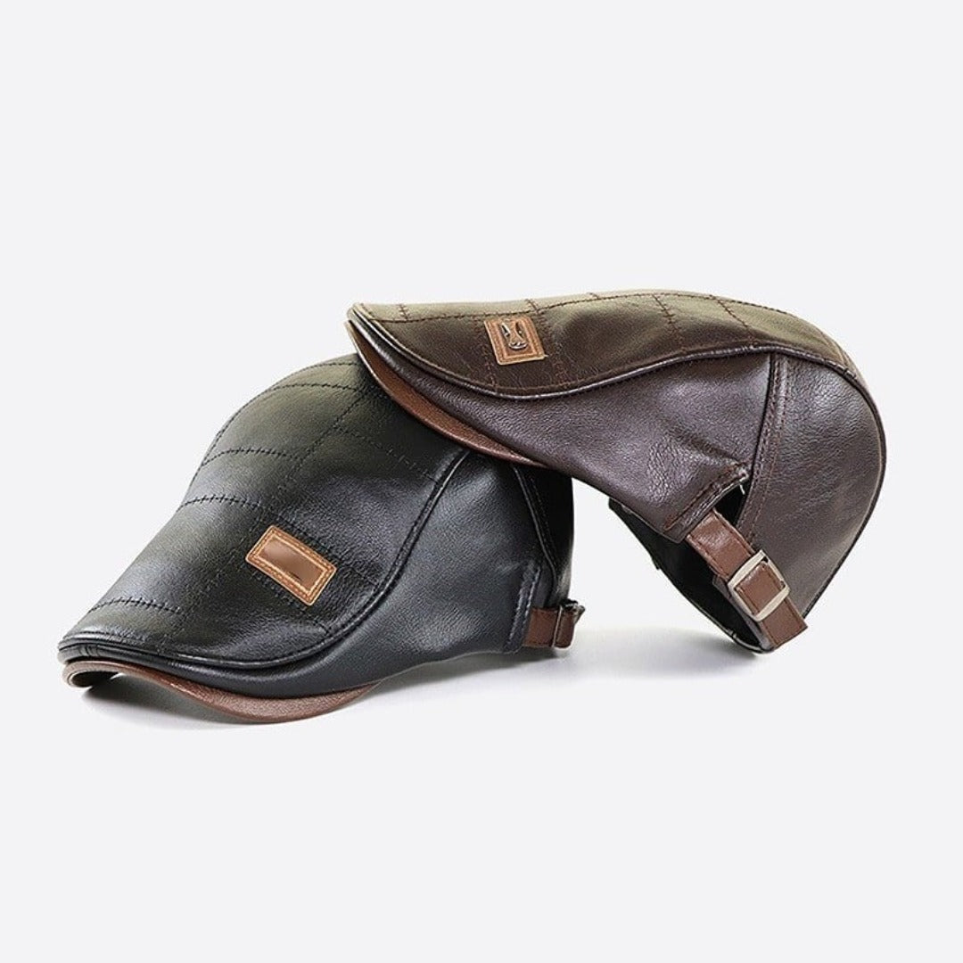 Herreskinnlue i svart med justerbart bånd – flat cap retrostil