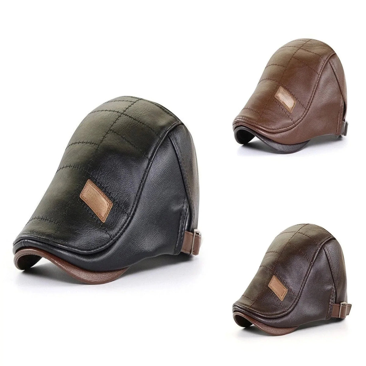 Retro skinnlue til herre – flat cap i svart sett bakfra