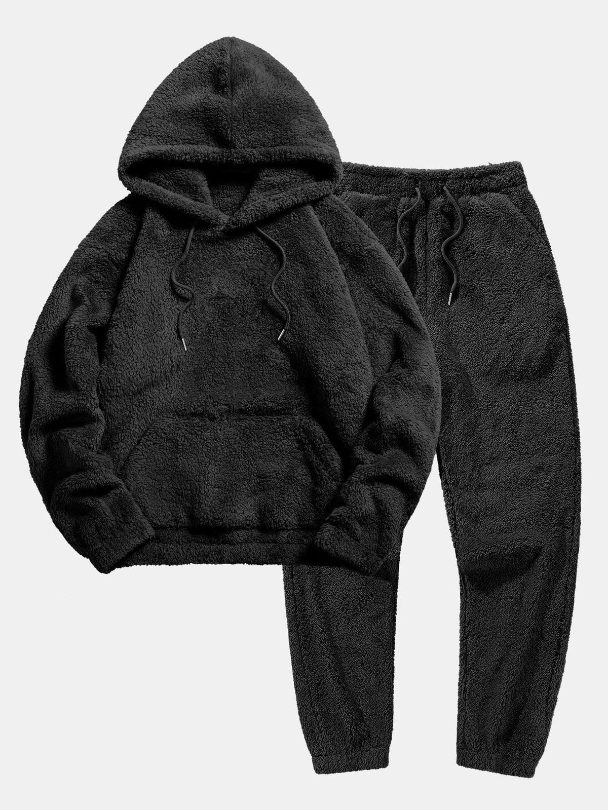Teddy loungeset i svart – myk hoodie og joggebukse for damer