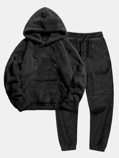 Teddy loungeset i svart – myk hoodie og joggebukse for damer