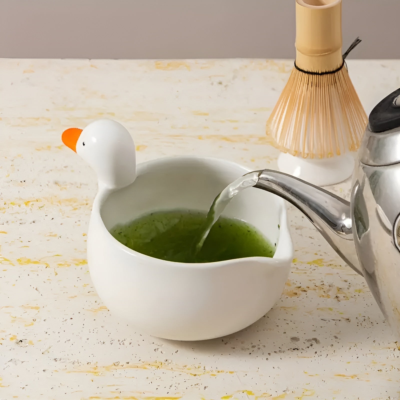 Matcha-sett med Andemotiv – Komplett med Skål, Visp og Sil | Perfekt som Gave