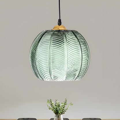 Ribbet Glasspendel i Grønn – Stemningsfullt Retrodesign | Dekorativ Taklampe for Stue og Spisestue - Grønn