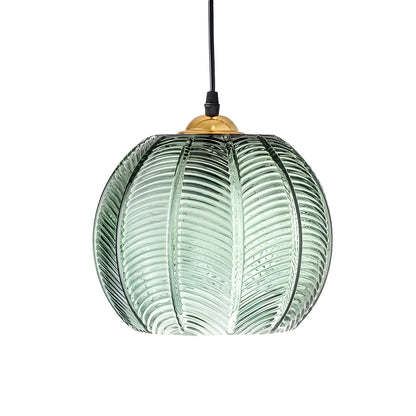 Ribbet Glasspendel i Grønn – Stemningsfullt Retrodesign | Dekorativ Taklampe for Stue og Spisestue - Grønn