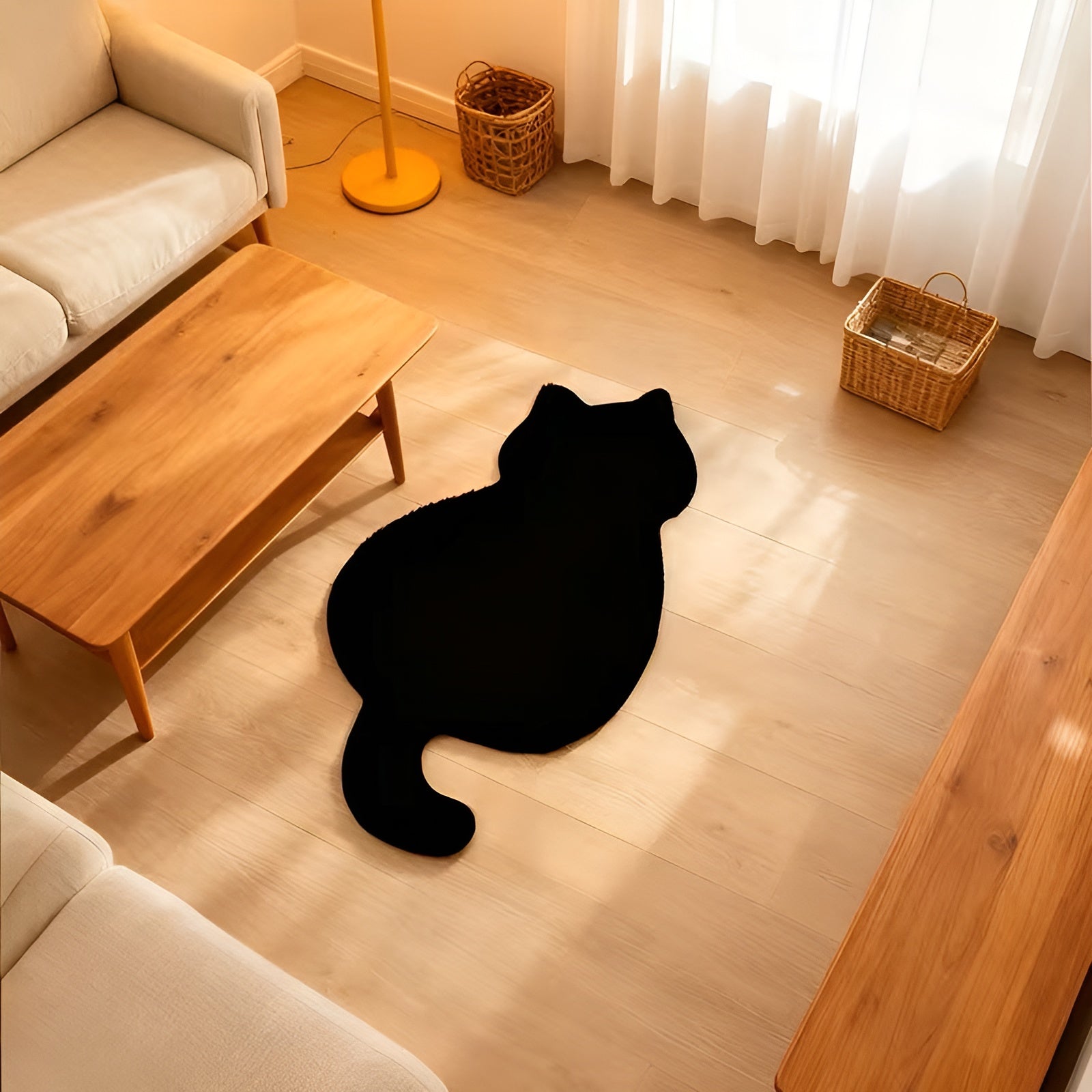 Lite Katteformet Teppe – Mykt og Koselig | Perfekt for Sofa Hylle eller Kommode - Tepper
