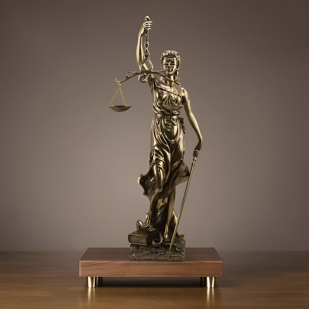 Statue Av Rettferdighetens Gudinne – En Elegant Dekorativ Skulptur Av Justitia