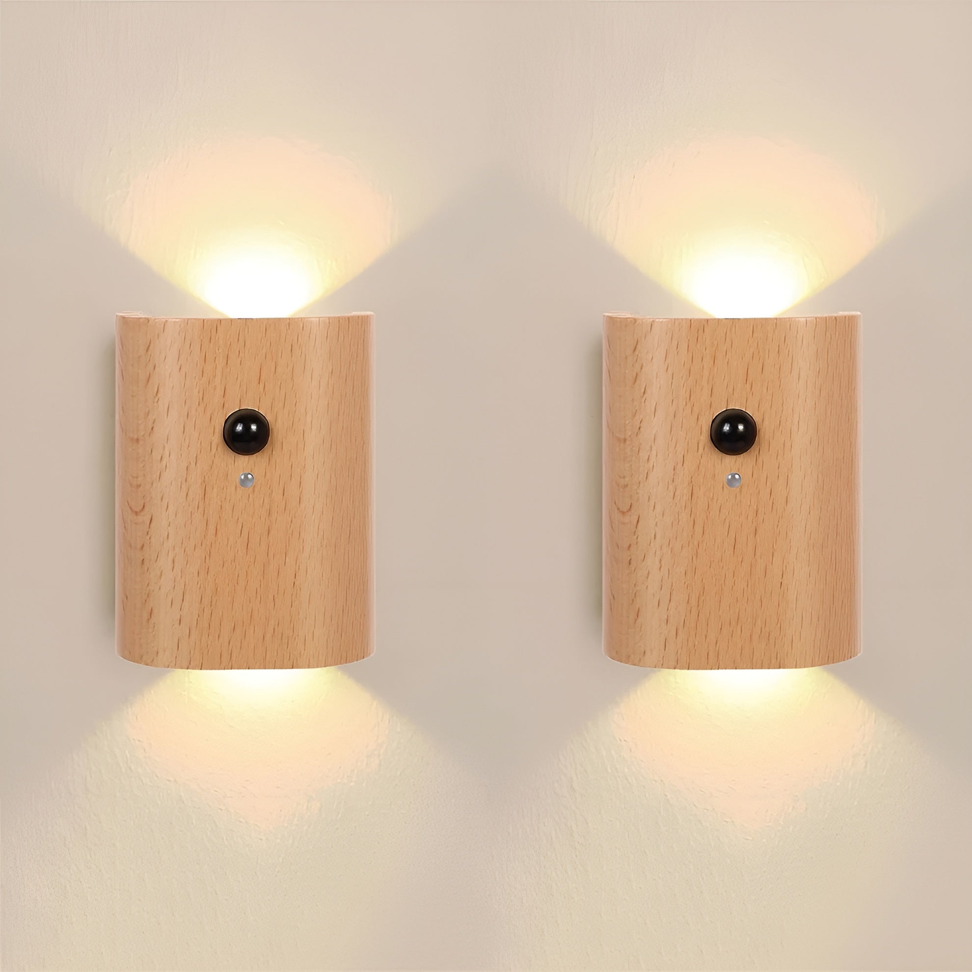 LED Vegglampe i Tre – Med Bevegelsessensor og USB | Perfekt for Gang og Trapp