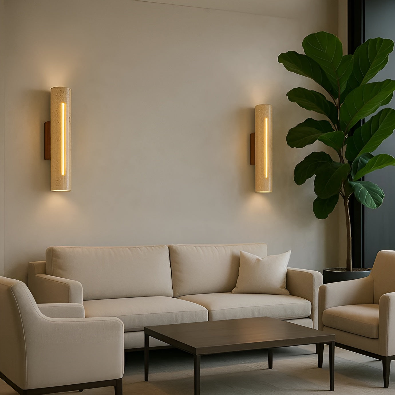 Zylindrisk Vegglampe i Stein – Eksklusiv og Dekorativ | Perfekt for Innendørsbruk