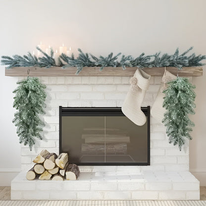 Kunstig Julegirlander – Med Snøperler og Frostet Effekt | Dekorativ Hengedekor til Dør, Peis og Rekkverk