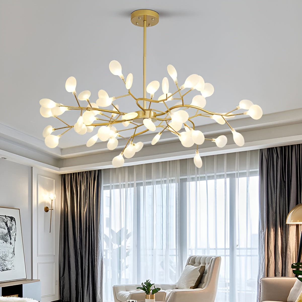 Lysekrone med Grenform – Elegant og Stemningsfull | Ildflue-effekt for Koselig Belysning