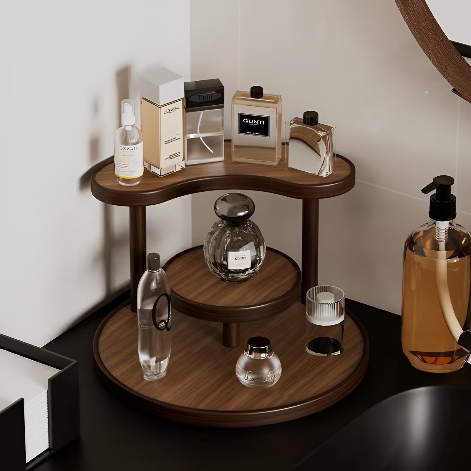 Drehbarer Make-up-Organizer aus Holz – 3-stöckig und stabil | Praktische Aufbewahrung für Kosmetik